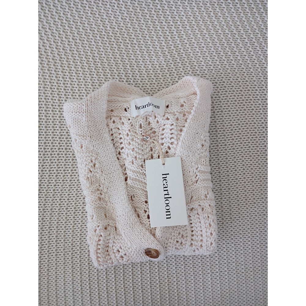NWT Heartloom Gilda Vest Paper White Pointelle Crochet Knit Button Front S $79 - Picture 6 of 9